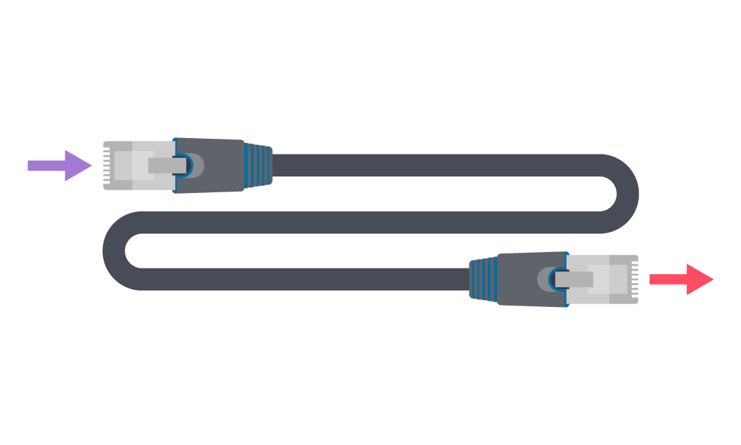 CAT6A Unshielded Twisted Pair (UTP) Ethernet Cable with RJ45 end connectors.